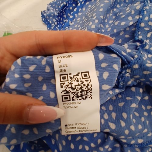 WOMENS SQUARE NECK FLORAL DOT RUFFLE DRESS - MEDIUM - BLUE/WHITE image 2