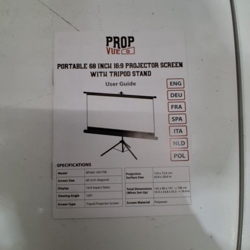 PROPVUE PROJECTOR SCREEN WITH ADJUSTABLE TRIPOD STAND - 60" - 16:9 ASPECT RATIO - BLACK/WHITE image 3