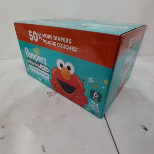 124PK PAMPERS BABY DRY ULTRA FRAGRANCE FREE 3X PROTECTION DIAPERS - SIZE 6 (35LB+) image 2