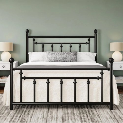 SCULPTED POST VICTORIAN METAL PLATFORM BED FRAME WITH HEADBOARD AND FOOTBOARD - FULL - BLACK (MODEL: YCSGQTY001-2/USAN1040441-2) image 2