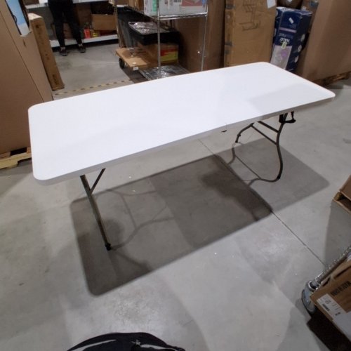 LAKHOW RECTANGULAR PLASTIC FOLDING TABLE WITH BUILT IN CARRY HANDLE - 6FT - WHITE/GREY (MODEL: LAKHOW-180CZ) image 2