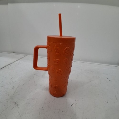 CELEBRATE IT! HALLOWEEN TUMBLER WITH STRAW - 31.6OZ - ORANGE/PUMPKIN image 2