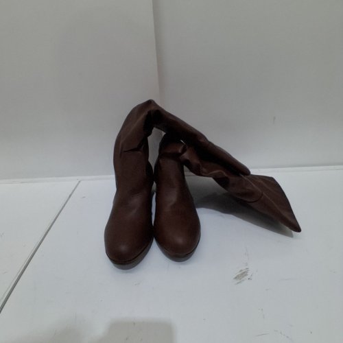 WOMEN'S CASUAL LOW HEEL ROUND TOE SLOUCHY DESIGN KNEE HIGH BOOTS - SIZE 39 - BROWN image 2
