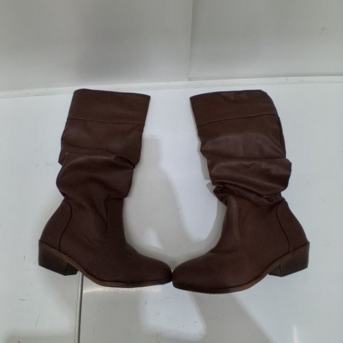 WOMEN'S CASUAL LOW HEEL ROUND TOE SLOUCHY DESIGN KNEE HIGH BOOTS - SIZE 39 - BROWN image 3