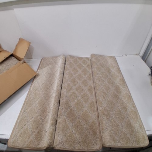 14PC BONACA PEEL-AND-STICK WASHABLE BULLNOSE STAIR CARPET TREADS - 32" X 9.5" EACH - BEIGE WAFFLE PATTERN image 2