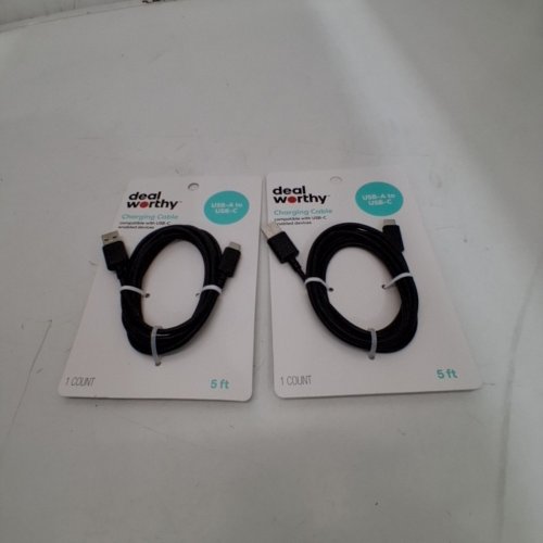 2 DEALWORTHY USB-A TO USB-C CHARGING CABLES - 5FT EACH - WHITE image 3