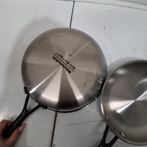 2PC KITCHEN AID 5-PLY CLAD STAINLESS STEEL FRYING PAN SET- 8.25" & 10"- STAINLESS STEEL/BLACK image 3