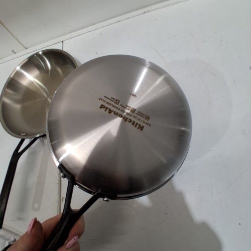 2PC KITCHEN AID 5-PLY CLAD STAINLESS STEEL FRYING PAN SET- 8.25" & 10"- STAINLESS STEEL/BLACK image 4