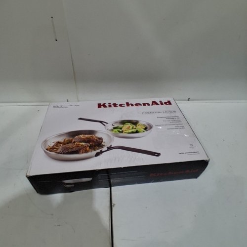 2PC KITCHEN AID 5-PLY CLAD STAINLESS STEEL FRYING PAN SET- 8.25" & 10"- STAINLESS STEEL/BLACK image 5