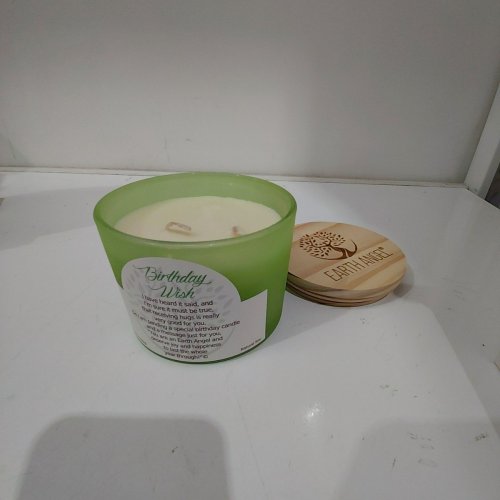 EARTH ANGEL BIRTHDAY WISH SCENTED SOY CANDLE - 12 OZ - VANILLA - GREEN image 2