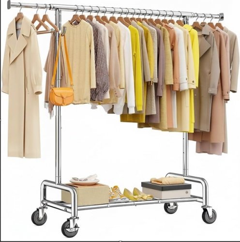 RAYBEE WIDE CLOTHES RACK WITH 4 EXTRA HOOKS HEAVY DUTY CLOTHES RACK - 19.7" X 75" X 67" - CHROME PLATED/SILVER (MODEL: HN-GM-SR-ARC) image 2