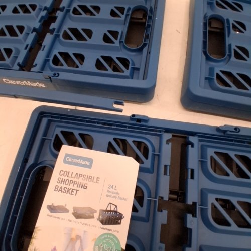3PK CLEVERMADE ECO COLLAPSIBLE REUSABLE PLASTIC GROCERY SHOPPING BASKETS - 24 L - BLUE/BLACK (MODEL: 8534568-AAV3PK) image 3