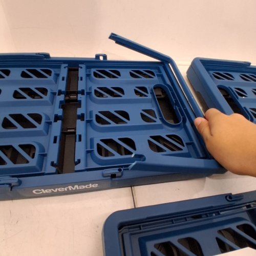 3PK CLEVERMADE ECO COLLAPSIBLE REUSABLE PLASTIC GROCERY SHOPPING BASKETS - 24 L - BLUE/BLACK (MODEL: 8534568-AAV3PK) image 4