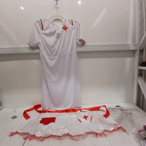 3PC GIRLS NURSE COSTUME DRESS/APRON - LARGE (12-14) - WHITE / RED (STYLE: 12279 L) image 2