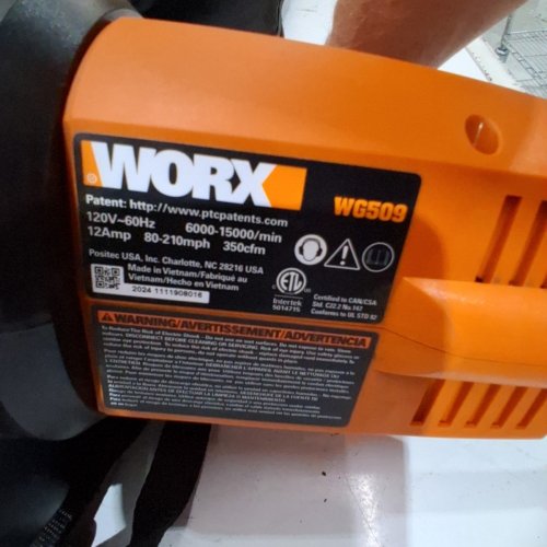 WORX TRIVAC 3-IN-ONE BLOWER/MULCHER/VACUUM WITH METAL IMPELLER AND COLLECTION BAG - 12AMP - 120V (MODEL: WG509) image 6