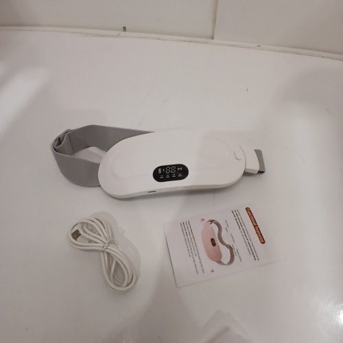 WEARABLE ELECTRONIC HEATING VIBRATING MASSAGE BELT FOR MENSTRUAL PAIN - WHITE AND GRAY image 3