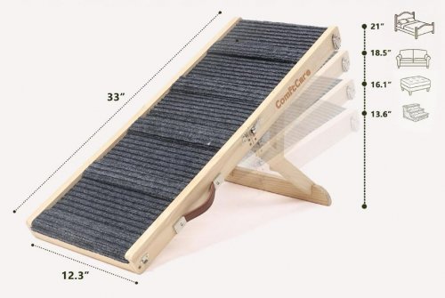 COMFTCARE FOLDING PORTABLE PET RAMP - 4 ADJUSTABLE HEIGHTS 13.6"- 21" HEIGHT, 33" LENGTH - GREY WOOD image 2