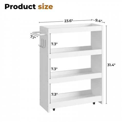 LIKIMIO 4 TIER ROLLING KITCHEN STORAGE CART WITH HANDLE AND HOOKS - WHITE (MODEL:HK-KS-01) image 2