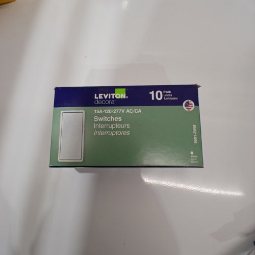 10PK LEVITON 15 AMP SINGLE POLE SWITCH - WHITE - (MODEL:B5601-2WM) image 3