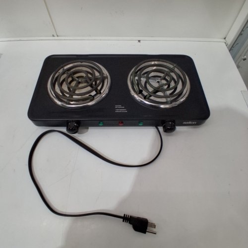 SALTON PORTABLE WIRED ELECTRIC HOT PLATE DOUBLE BURNER COOKTOP - 2X 900W - BLACK (MODEL: HP1941) image 3