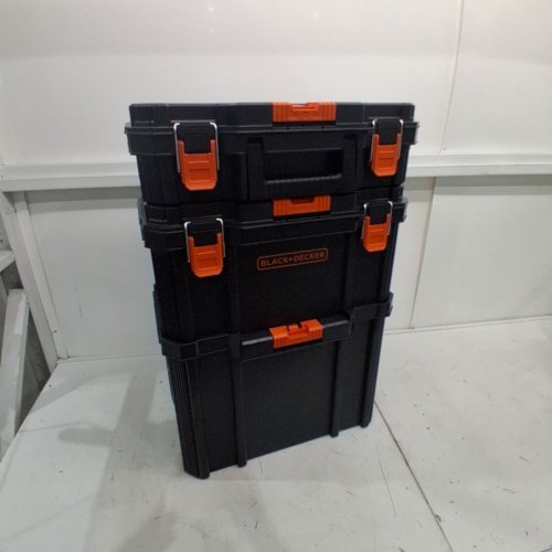 3PC BLACK + DECKER STACKABLE TOOL BOX STORAGE SYSTEM - BLACK/ORANGE (MODEL: BDST60500APB) image 2