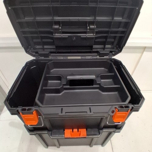 3PC BLACK + DECKER STACKABLE TOOL BOX STORAGE SYSTEM - BLACK/ORANGE (MODEL: BDST60500APB) image 5