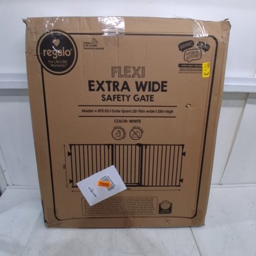 REGALO FLEXI EXTRA WIDE METAL WALK THROUGH SAFETY GATE - 28"-76" X 28" - WHITE (MODEL: 1175 DS) image 4