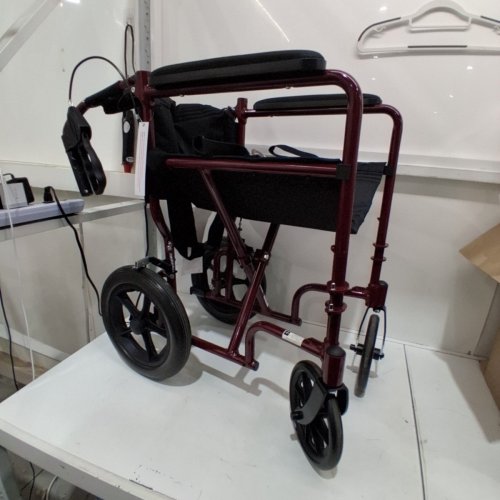 MEDLINE BASIC ALUMINUM FOLDABLE TRANSPORT CHAIR WITH LARGE WHEELS & BRAKES - 300LBS CAPACITY - 19" SEAT - RED (MODEL: MDS808210ARE) image 2