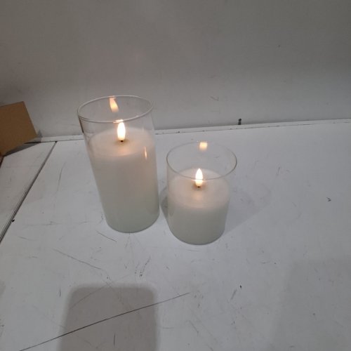 2PK TYAWON GLASS BATTERY OPERATED LED FLAMELESS CANDLES WITH REMOTE - 4" X 5" X 6" - CLEAR image 2