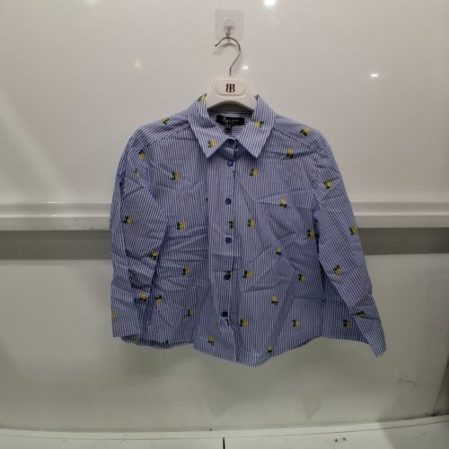 WOMEN'S BARILOCHE STRIPED LEMON EMBROIDERED BUTTON-UP SHIRT - SMALL / MEDIUM - 38 - BLUE / WHITE / YELLOW (STYLE : ANADON) image 2