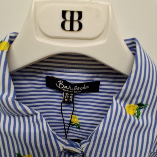 WOMEN'S BARILOCHE STRIPED LEMON EMBROIDERED BUTTON-UP SHIRT - SMALL / MEDIUM - 38 - BLUE / WHITE / YELLOW (STYLE : ANADON) image 3