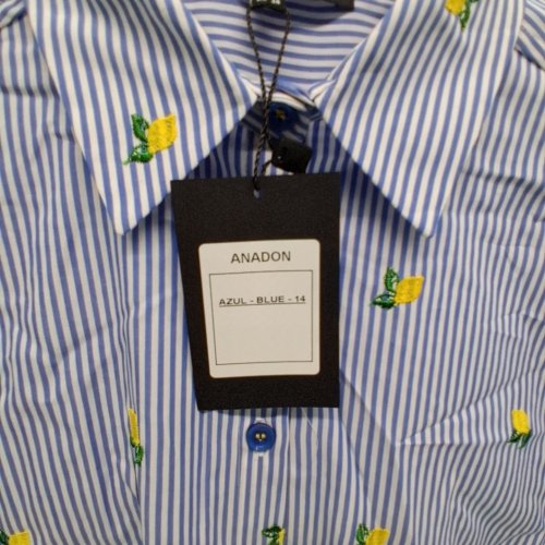 WOMEN'S BARILOCHE STRIPED LEMON EMBROIDERED BUTTON-UP SHIRT - SMALL / MEDIUM - 38 - BLUE / WHITE / YELLOW (STYLE : ANADON) image 6