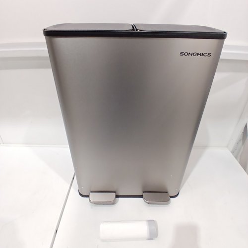 SONGMICS DUAL STEP LID TRASH CAN WITH PLASTIC INNER BUCKETS AND HINGED LIDS - 2 X 30 L BINS - SILVER (MODEL: LTB741EZ01) image 3