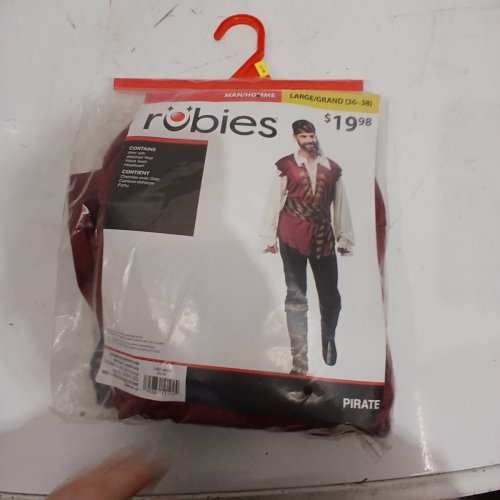 3PC MEN'S RUBIES PIRATE COSTUME SHIRT W/ VEST, WAIST SASH, HEADSCARF - LARGE (36-38) - CREAM/RED/BLACK/GOLD (STYLE: 810145) image 2