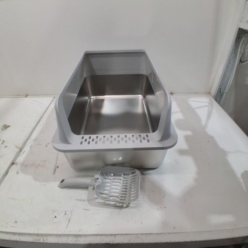 ONEBUG XL STAINLESS STEEL CAT LITTER BOX WITH SCOOP - 23" X 14.8" X 10"- LIGHT GREY (MODEL: XC-MSP-T181-GREY) image 2
