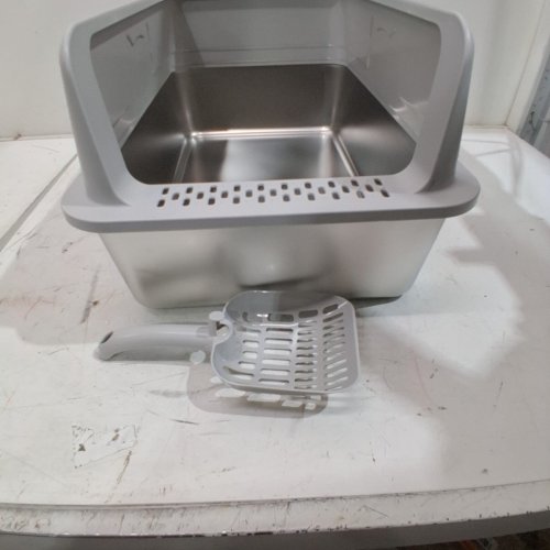 ONEBUG XL STAINLESS STEEL CAT LITTER BOX WITH SCOOP - 23" X 14.8" X 10"- LIGHT GREY (MODEL: XC-MSP-T181-GREY) image 3