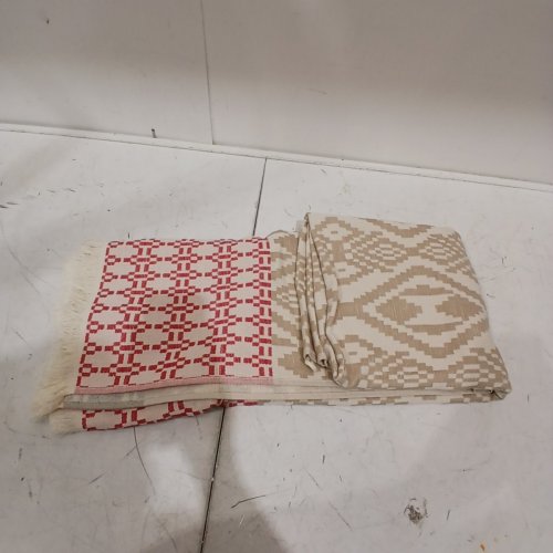 MADE IN PORTUGAL FOUTA FRINGE BEACH TOWEL - 40" X 70" - GREEN / BEIGE / RED (STYLE: 1945889) image 2