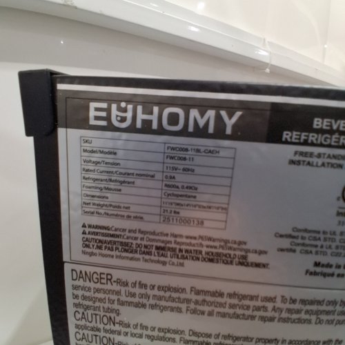 EUHOMY BEVERAGE REFRIGERATOR - 115 V - 0.9 AMP - BLACK (MODEL: FWC008-11) image 3