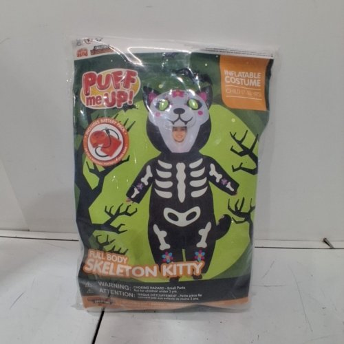 UNISEX KIDS INFLATABLE FULL-BODY SKELETON KITTY COSTUME - CHILD 7-10 YRS - BLACK image 2