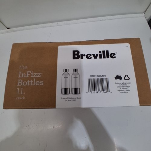 2PK BREVILLE INFIZZ BOTTLES COMPATIBLE WITH THE INFIZZ AQUA AND INFIZZ FUSION - 1 L - CLEAR/GREY (MODEL:‎BCA002BSS0ZNA0) image 2