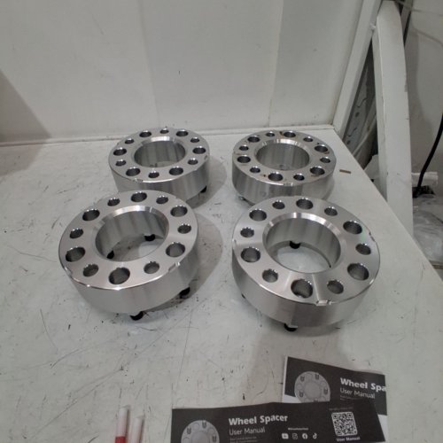 4PK OMT WHEEL SPACERS ADAPTERS WITH STUDS FOR 1994-2011 DODGE RAM 2500 3500, 1988-1998 FORD F250 F350 - 8" X 6.6" - 130 MM HUB BORE - SILVER (MODEL: UM-WFL-0001-V1) image 5