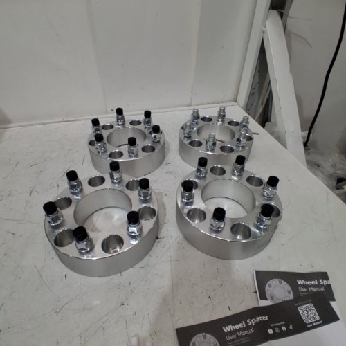4PK OMT WHEEL SPACERS ADAPTERS WITH STUDS FOR 1994-2011 DODGE RAM 2500 3500, 1988-1998 FORD F250 F350 - 8" X 6.6" - 130 MM HUB BORE - SILVER (MODEL: UM-WFL-0001-V1) image 6