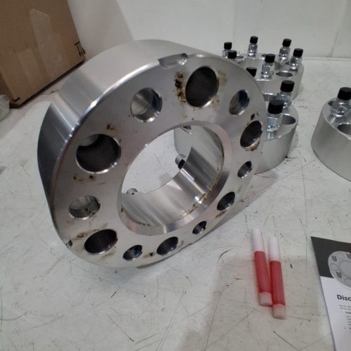 4PK OMT WHEEL SPACERS ADAPTERS WITH STUDS FOR 1994-2011 DODGE RAM 2500 3500, 1988-1998 FORD F250 F350 - 8" X 6.6" - 130 MM HUB BORE - SILVER (MODEL: UM-WFL-0001-V1) image 8