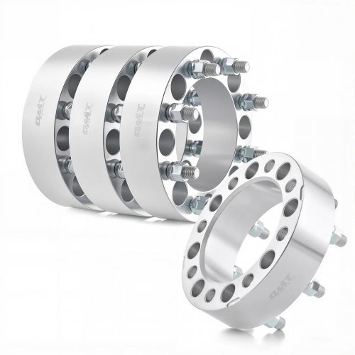 4PK OMT WHEEL SPACERS ADAPTERS WITH STUDS FOR 1994-2011 DODGE RAM 2500 3500, 1988-1998 FORD F250 F350 - 8" X 6.6" - 130 MM HUB BORE - SILVER (MODEL: UM-WFL-0001-V1) image 2