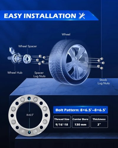 4PK OMT WHEEL SPACERS ADAPTERS WITH STUDS FOR 1994-2011 DODGE RAM 2500 3500, 1988-1998 FORD F250 F350 - 8" X 6.6" - 130 MM HUB BORE - SILVER (MODEL: UM-WFL-0001-V1) image 3
