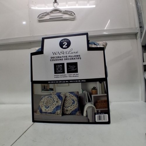 2PK WASH LUXE TOWN & COUNTRY LIVING DECORATIVE PILLOWS - 22" X 22" - BLUE BEIGE BROWN image 2