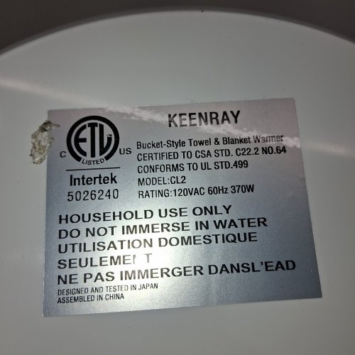 KEENRAY TOWEL WARMER BUCKET WITH AUTO SHUT-OFF - 18L - FITS UP TO 2 TOWELS - 40" X 70" - WHITE/LIGHT BROWN (MODEL: CL2) image 7