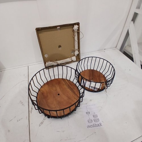 OVER&BACK 2-TIER WIRE METAL FRUIT BASKET - BLACK/ACACIA WOOD (MODEL : 1986459) image 2