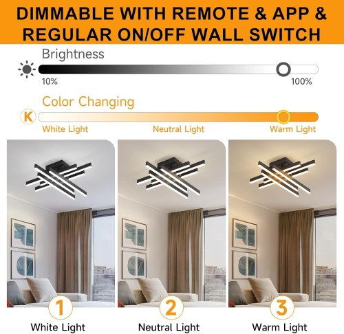 ORANOOR MODERN LINEAR FLUSH MOUNTED LED CEILING LIGHT FIXTURE WITH REMOTE - BLACK image 2
