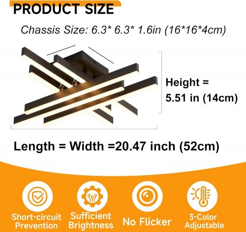 ORANOOR MODERN LINEAR FLUSH MOUNTED LED CEILING LIGHT FIXTURE WITH REMOTE - BLACK image 3